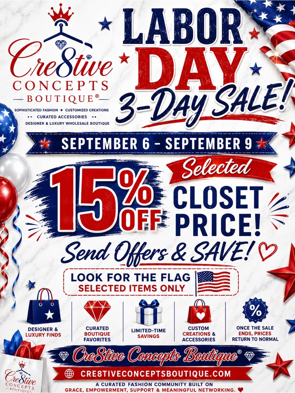 🇺🇸 Labor Day 15% Off Sale - Red, White & Blue